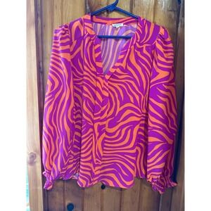 Jodifl Blouse Top Long‎ Sleeve V Neck Pullover Orange Purple Size Small